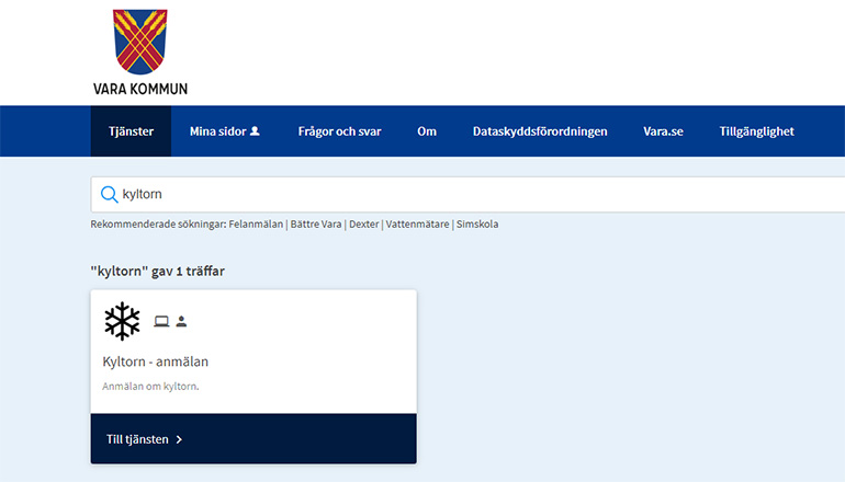 Bild på e-tjänsten.